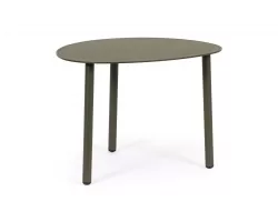 Oliwkowy owalny stolik kawowy na taras SPARKY 55x45 na 3 nogach bizzotto