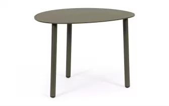 Oliwkowy owalny stolik kawowy na taras SPARKY 55x45 na 3 nogach bizzotto