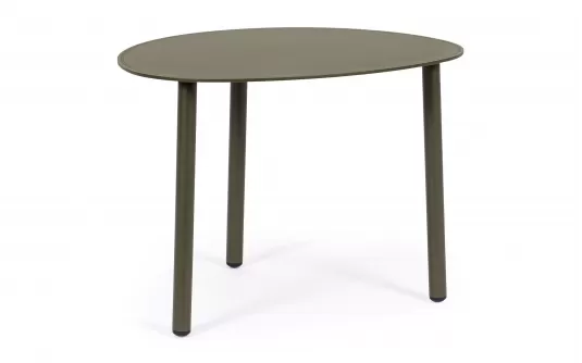 Oliwkowy owalny stolik kawowy na taras SPARKY 55x45 na 3 nogach bizzotto Oliwkowy owalny stolik kawowy na taras SPARKY 55x45 na 3 nogach bizzotto