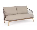 Beżowa sofa ogrodowa 2,5-osobowa EULARIA podstaw drewno teak / aluminium antracyt / beżowe poduszki Olefin