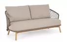 Beżowa sofa ogrodowa 2,5-osobowa EULARIA podstaw drewno teak / aluminium antracyt / beżowe poduszki Olefin