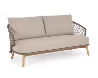 Beżowa sofa ogrodowa 2,5-osobowa EULARIA podstaw drewno teak / aluminium antracyt / beżowe poduszki Olefin