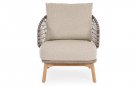 Beżowy fotel na taras EULARIA podstawa drewno teak / aluminium antracyt / beżowe poduszki Olefin