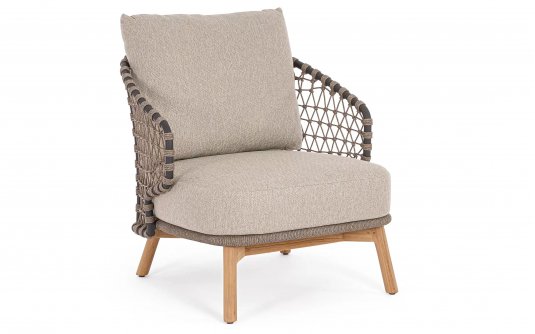 Beżowy fotel na taras EULARIA podstawa drewno teak / aluminium antracyt / beżowe poduszki Olefin Beżowy fotel na taras EULARIA podstawa drewno teak / aluminium antracyt / beżowe poduszki Olefin