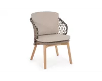 2x Beżowe krzesło stołowe ogrodowe EULARIA podstawa drewno teak / aluminium antracyt / beżowe poduszki Olefin