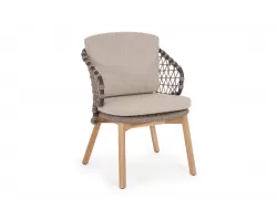 2x Beżowe krzesło stołowe ogrodowe EULARIA podstawa drewno teak / aluminium antracyt / beżowe poduszki Olefin