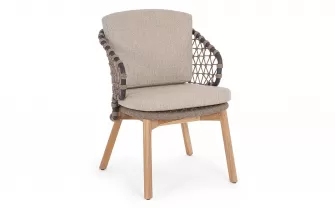 2x Beżowe krzesło stołowe ogrodowe EULARIA podstawa drewno teak / aluminium antracyt / beżowe poduszki Olefin