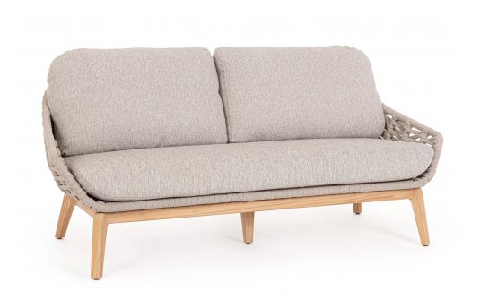 Sofa ogrodowa TAMIRES podstawa teak / siedzenie lina polipropylenowa beżowa / poduszki szarobezowe Olefin Sofa ogrodowa TAMIRES podstawa teak / siedzenie lina polipropylenowa beżowa / poduszki szarobezowe Olefin