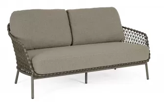 Oliwkowa nowoczesna sofa na taras IVISSA stal nierdzewna lina polipropylenowa Olefin bizzotto