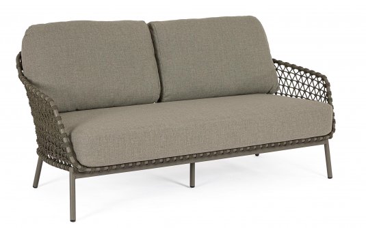 Oliwkowa nowoczesna sofa na taras IVISSA stal nierdzewna lina polipropylenowa Olefin bizzotto