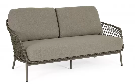 Oliwkowa nowoczesna sofa na taras IVISSA stal nierdzewna lina polipropylenowa Olefin bizzotto