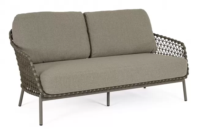 Oliwkowa nowoczesna sofa na taras IVISSA stal nierdzewna lina polipropylenowa Olefin bizzotto