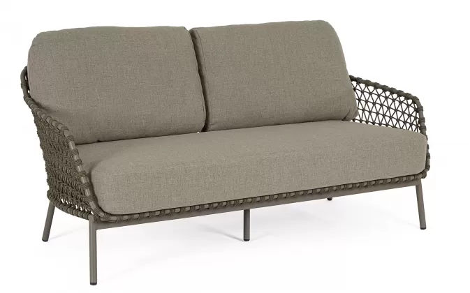 Oliwkowa nowoczesna sofa na taras IVISSA stal nierdzewna lina polipropylenowa Olefin bizzotto