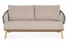 Beżowa sofa ogrodowa 2,5-osobowa EULARIA podstaw drewno teak / aluminium antracyt / beżowe poduszki Olefin