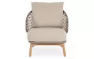 Beżowy fotel na taras EULARIA podstawa drewno teak / aluminium antracyt / beżowe poduszki Olefin