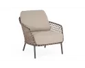 Beżowy nowoczesny fotel na taras IVISSA stal nierdzewna lina polipropylenowa Olefin bizzotto