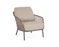 Beżowy nowoczesny fotel na taras IVISSA stal nierdzewna lina polipropylenowa Olefin bizzotto