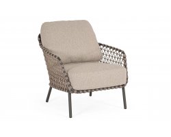 Beżowy nowoczesny fotel na taras IVISSA stal nierdzewna lina polipropylenowa Olefin bizzotto