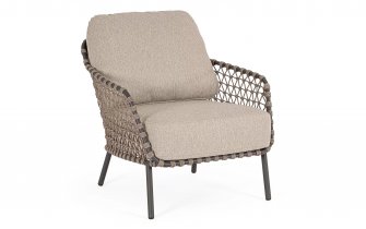 Beżowy nowoczesny fotel na taras IVISSA stal nierdzewna lina polipropylenowa Olefin bizzotto