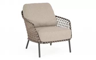 Beżowy nowoczesny fotel na taras IVISSA stal nierdzewna lina polipropylenowa Olefin bizzotto
