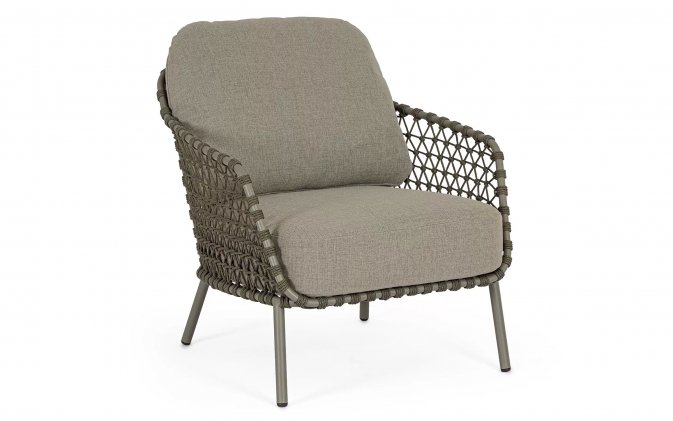 Oliwkowa nowoczesny fotel na taras IVISSA stal nierdzewna lina polipropylenowa Olefin bizzotto