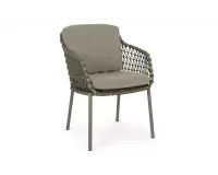 Ekskluzywne oliwkowe krzesło obiadowe IVISSA stal nierdzewna / lina polipropylenowa / poduszki