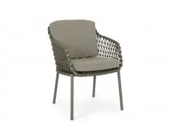 Ekskluzywne oliwkowe krzesło obiadowe IVISSA stal nierdzewna / lina polipropylenowa / poduszki