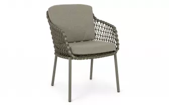 Ekskluzywne oliwkowe krzesło obiadowe IVISSA stal nierdzewna / lina polipropylenowa / poduszki