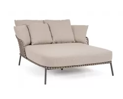 Dwuosobowa grafitowo-beżowa leżanka na taras IVISSA stal nierdzewna / lina polipropylenowa 