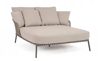 Dwuosobowa grafitowo-beżowa leżanka na taras IVISSA stal nierdzewna / lina polipropylenowa 