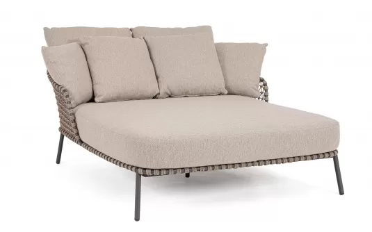 Dwuosobowa grafitowo-beżowa leżanka na taras IVISSA stal nierdzewna / lina polipropylenowa 