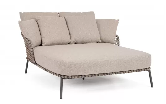 Dwuosobowa grafitowo-beżowa leżanka na taras IVISSA stal nierdzewna / lina polipropylenowa Dwuosobowa grafitowo-beżowa leżanka na taras IVISSA stal nierdzewna / lina polipropylenowa