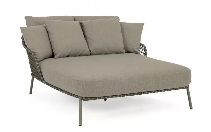 Dwuosobowa oliwkowa leżanka na taras IVISSA stal nierdzewna / lina polipropylenowa 