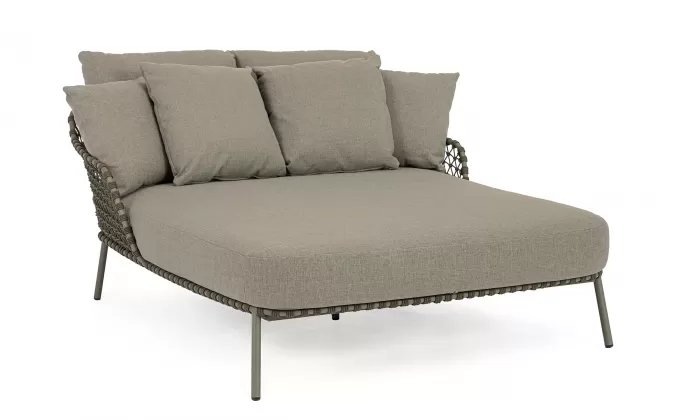 Dwuosobowa oliwkowa leżanka na taras IVISSA stal nierdzewna / lina polipropylenowa 