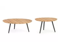 Zestaw dwóch stolików kawowych tarasowych IVISSA nogi stal grafitowe / blat teak