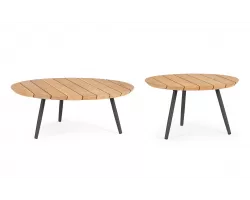 Zestaw dwóch stolików kawowych tarasowych IVISSA nogi stal grafitowe / blat teak