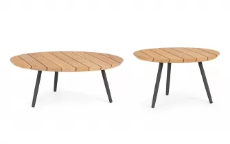 Zestaw dwóch stolików kawowych tarasowych IVISSA nogi stal grafitowe / blat teak