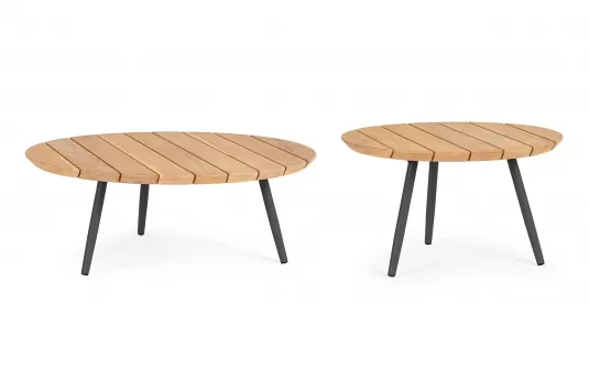 Zestaw dwóch stolików kawowych tarasowych IVISSA nogi stal grafitowe / blat teak