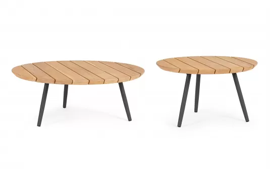 Zestaw dwóch stolików kawowych tarasowych IVISSA nogi stal grafitowe / blat teak