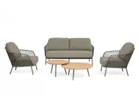 Oliwkowa nowoczesna sofa na taras IVISSA stal nierdzewna lina polipropylenowa Olefin bizzotto