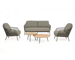 Oliwkowa nowoczesna sofa na taras IVISSA stal nierdzewna lina polipropylenowa Olefin bizzotto