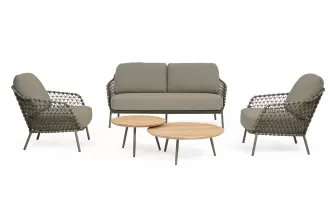 Oliwkowa nowoczesna sofa na taras IVISSA stal nierdzewna lina polipropylenowa Olefin bizzotto