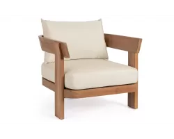 Fotel wypoczynkowy do patio EVORA drewno teakowe / poduszki Olefin