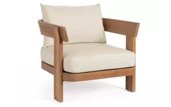 Fotel wypoczynkowy do patio EVORA drewno teakowe / poduszki Olefin