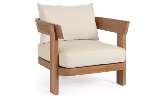 Fotel wypoczynkowy do patio EVORA drewno teakowe / poduszki Olefin