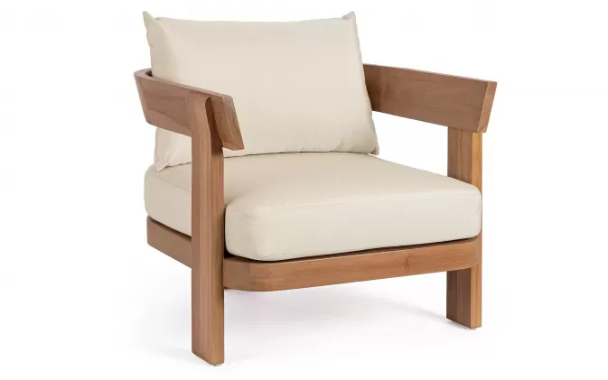 Fotel wypoczynkowy do patio EVORA drewno teakowe / poduszki Olefin