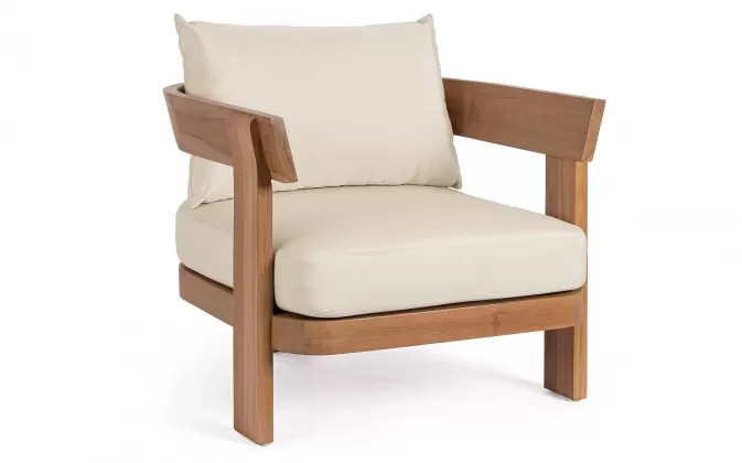 Fotel wypoczynkowy do patio EVORA drewno teakowe / poduszki Olefin