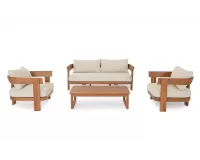 Meble wypoczynkowe do sofa dwa fotele i stolikl EVORA drewno teakowe / poduszki Olefin