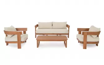 Meble wypoczynkowe do sofa dwa fotele i stolikl EVORA drewno teakowe / poduszki Olefin