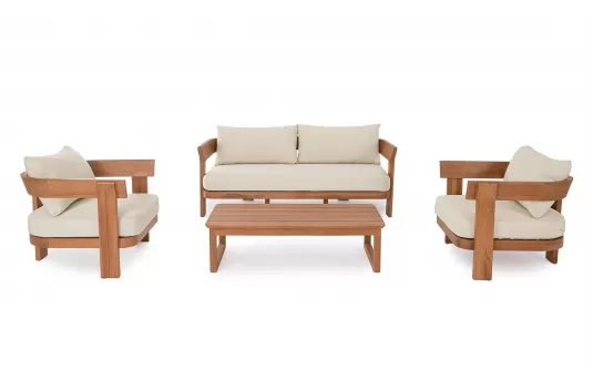 Meble wypoczynkowe do sofa dwa fotele i stolikl EVORA drewno teakowe / poduszki Olefin Meble wypoczynkowe do sofa dwa fotele i stolikl EVORA drewno teakowe / poduszki Olefin